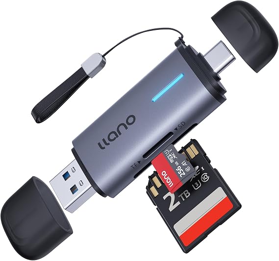 llano Micro SD Card Reader, 2 in 1 SD 3.0 Card Reader 5Gbps Photographers | USB-C Dual Slots Plug & Play Portable for MicroSD, SDHC, SDXC, iPhone 17/16/15, MacBook, iPad, Android, Computer