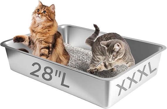 Homegroove Extra Large Stainless Steel Litter Box, 28"x20"x6" for Big Cats