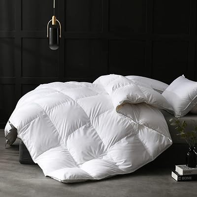 APSMILE Down Feather Fibers Comforter King Size Luxurious All Seasons Duvet Insert - High Bulkiness Hotel Collection Comforter, 54 Oz Fluffy Medium Warmth 106x90, Solid White