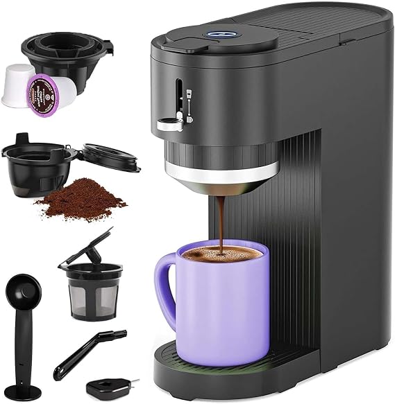 Kismile 2-in-1 Coffee Maker Single Serve for Capsule & Ground Coffee
