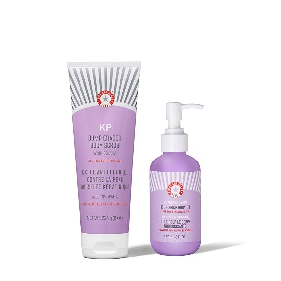 Virtual Bundle Exfoliating Smooth Skin Routine: KP Bump Eraser Body Scrub with 10% AHA (8 oz) & After-Shower Nourishing Body Oil, Keratosis Pilaris Treatment to Reduce Bumps & Lock in Moisture