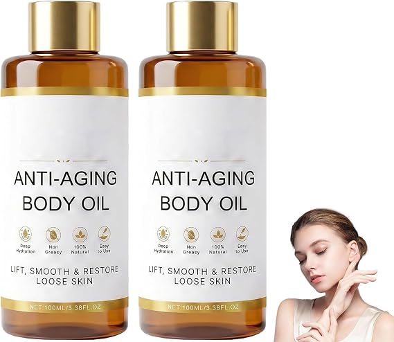 Skin Anti Aging Body Oil, Glow Remedy Oil Skin Tightening, Firming Body Oil for CrepeySkin, Massage Body Oils for Women, Plant-Based Formula, Lightweight Non Greasy Moisturising (2PCS)