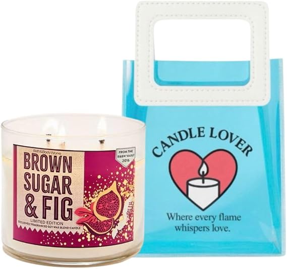 White Barn Bath & Body Works Brown Sugar & Fig 3-Wick Scented Candle 14.5 OZ Burns 25-45 Hours and Gift Bag (Label Artwork Varies)