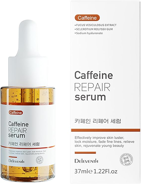 Korean Brand Caffeine Repair Face Serum 37ml / with Natural Extracts, Anti-Aging, Reduce Puffiness, Deeply Hydrate, Improve Skin, Fade Fine Lines, Relieve and Revitalize Skin