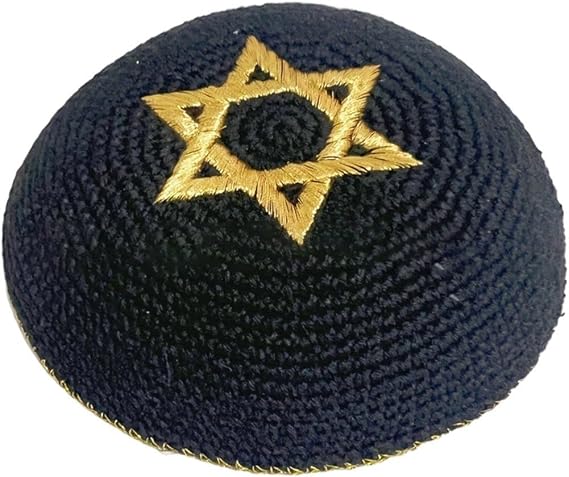 Knitted Kippah with Star of David Embroidery for Men Boys and Kids Knitted Kippot and Single Hand-knit Kippas Kipa