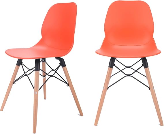 Joy Series Orange Dining Shell Side Designer Task Chair with Beech Wood Legs (Set of 2) - Great for Home, Office, Designer