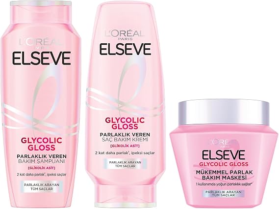 Elseve Glycolic Gloss Mükemmel Parlaklık Veren Saç Bakım Rutin Set
