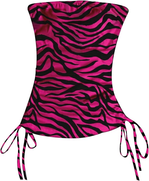 GORGLITTER Women's Y2k Grunge Gothic Strapless Tube Tank Top Going Out Top | 2000s Clothing, Zebra Print, Graphic Top, Y2K Gothic Tube Top, Drawstring Ruched Top