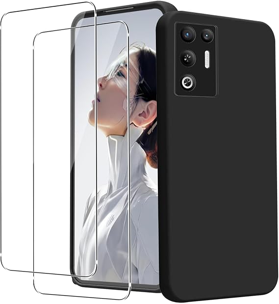 KZIOACSH Case for REDMAGIC 11 Air with 2 Tempered Glass, Flexible Ultra Slim Silky-Soft Touch Matte TPU Anti-Scratch Shockproof Drop Protection Rugged Phone Cover for REDMAGIC 11 Air Black