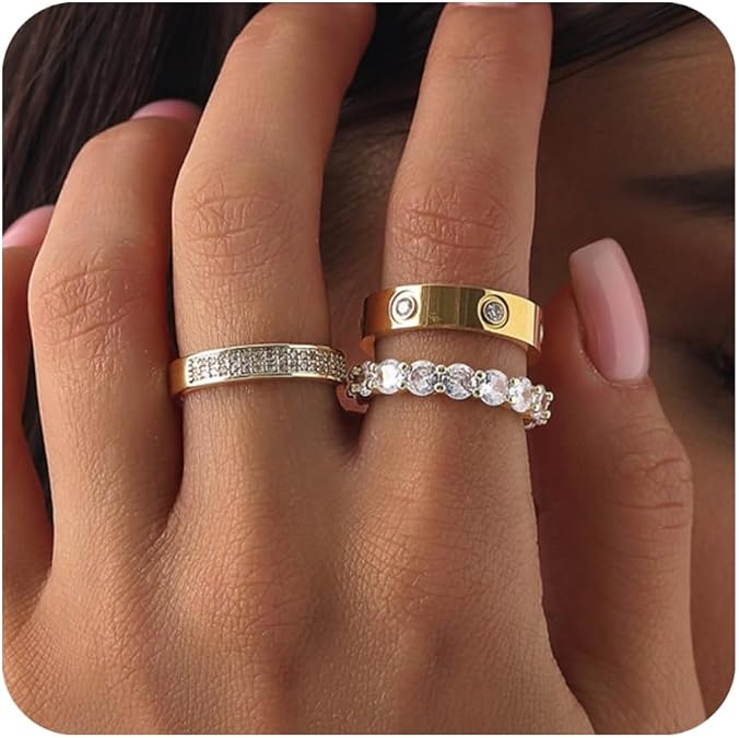 PDWZNBA Gold Rings for Women Non Tarnish Stackable Rings Trendy Dainty 18K Gold Plated Stacking Rings Set Love Friendship Rings Band Rings Promise Wedding Engagement Rings Size 5-11