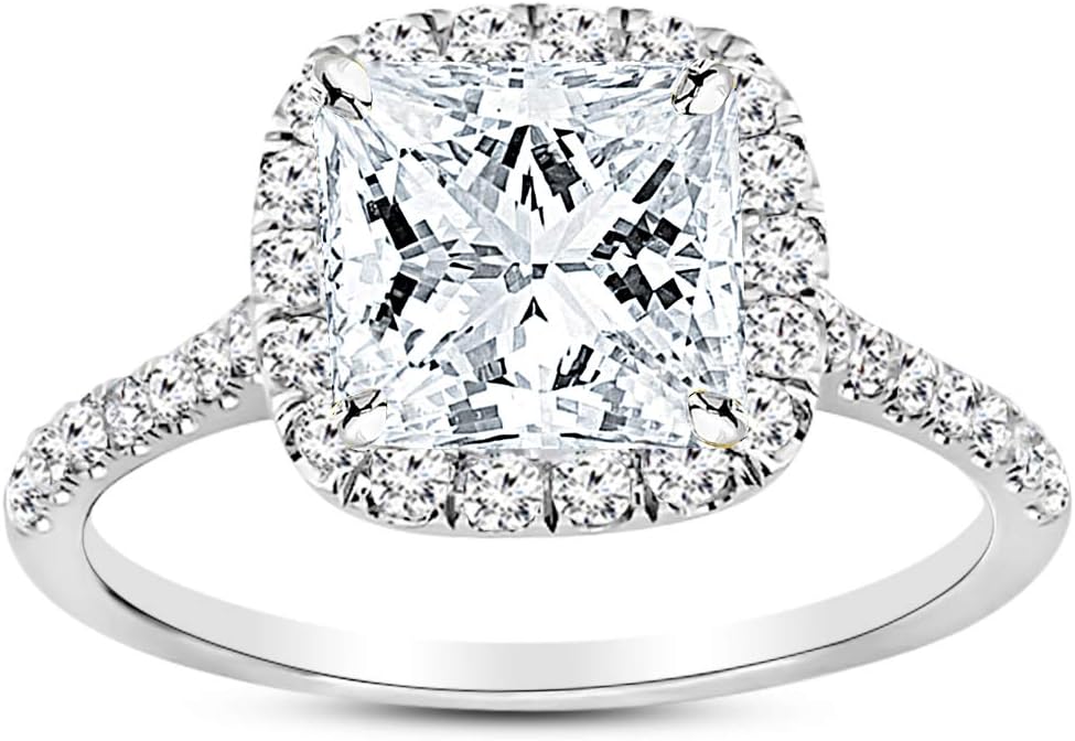 Houston Diamond District 1 Carat Halo GIA Certified Princess Cut Diamond Engagement Ring (0.5 Ct G Color SI2 Clarity Center Stone)