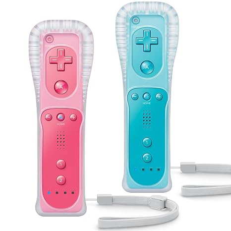 TIANHOO Remote Controller for Wii & Wii U, with Silicone Case and Wrist Strap,2 pack (Pink & Blue)
