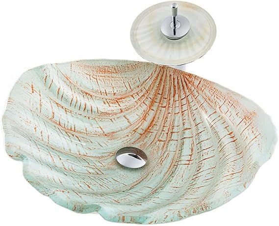 Vessel Sink Bathroom Vessel Vanity Sink Tempered Glass Art Washbasin Seashell Bathroom Countertop Basin Simple Washbasin Container Sink