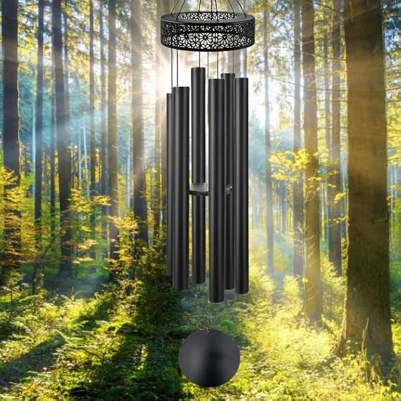 ASTARIN 60'' Deep Tone Wind Chimes for Outside -Extra Large Windchimes with 6 Heavy Tubes, Memorial Wind Chimes Outdoor for Garden Hanging Decor,Sympathy Gifts, Black