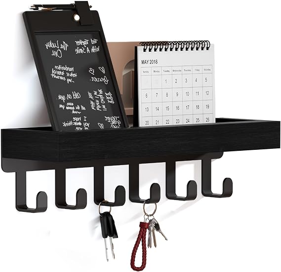 SWTYMIKI Key Holder with Wood Tray and 6 Hooks, Wall Mounted Key Racks, Key Hangers Home Decor Key Rack Mail Organizer for Hallway, Entryway, Bedroom, Mudroom, Office