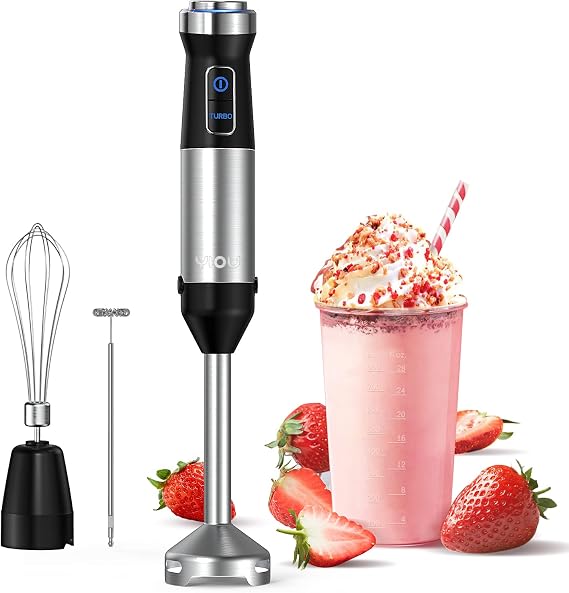 Immersion Blender, Ultra-Stick Hand Blender Variable Speed Stick Blender 500 Watt Heavy Duty Copper Motor Brushed 304 Stainless Steel for Soups Sauces and Smoothie, Set Midnight Black