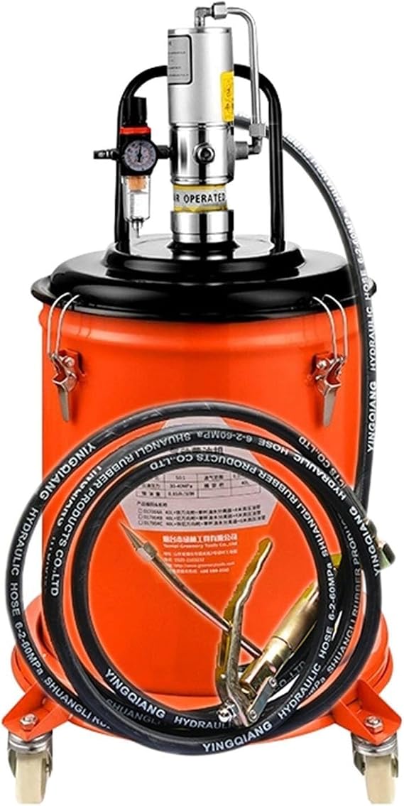 Air Operated Grease Bucket Pump 10 Gallon 40L, 50:1 Pressure Ratio Pneumatic Grease Pump, 0.75L/min, 30-40 MPa, for Construction Machinery and Vehicles