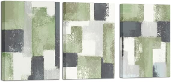 LoveHouse Green and Grey Wall Art Geometry Canvas Prints Abstract Wall Decor Sage Green Pictures Turquoise and Grey Paihtings Gray Artwork