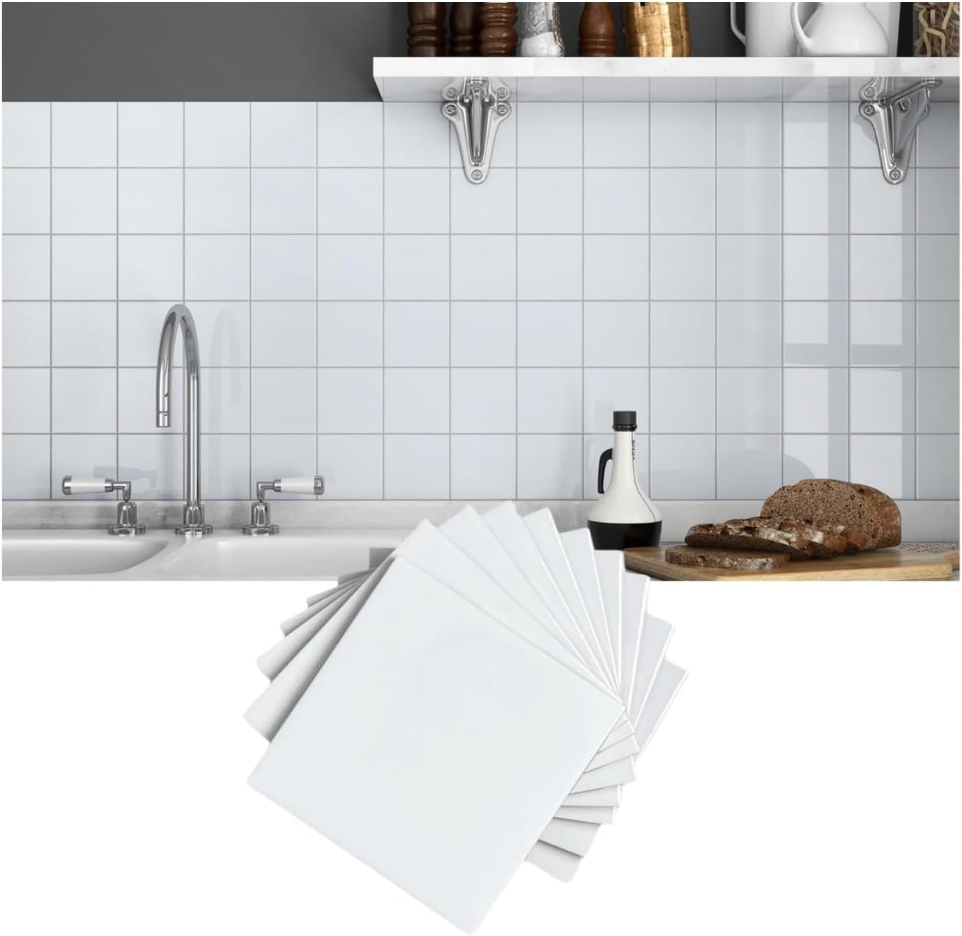 Tenedos 6x6 Solid White Ceramic Tile – Glossy Wall Backsplash for Bathroom, Shower, Kitchen, Fireplace & Accent Decor – Box of 50 12.6 Sq. Ft.