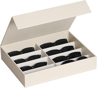 AUTOARK Leather 8 Slot Sunglasses Organizer,Eyeglasses Holder for Men Women,Multiple Glasses Display Case,Beige,MKAW052