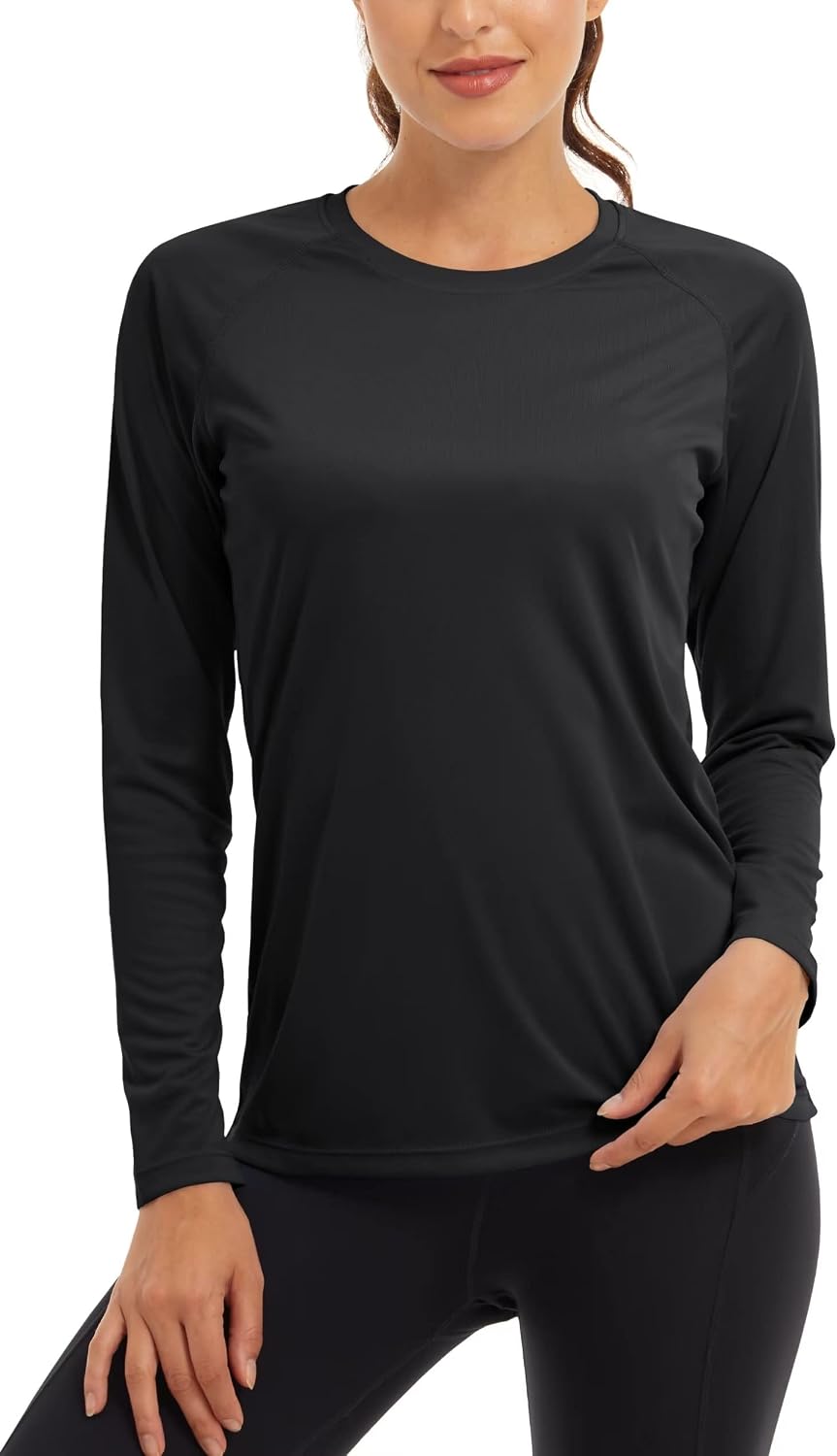 KEFITEVD Womens UPF 50 Sun Protection Rash Guard Long Sleeve Crew Neck Quick Dry Workout Shirts for Running Yoga Swimming