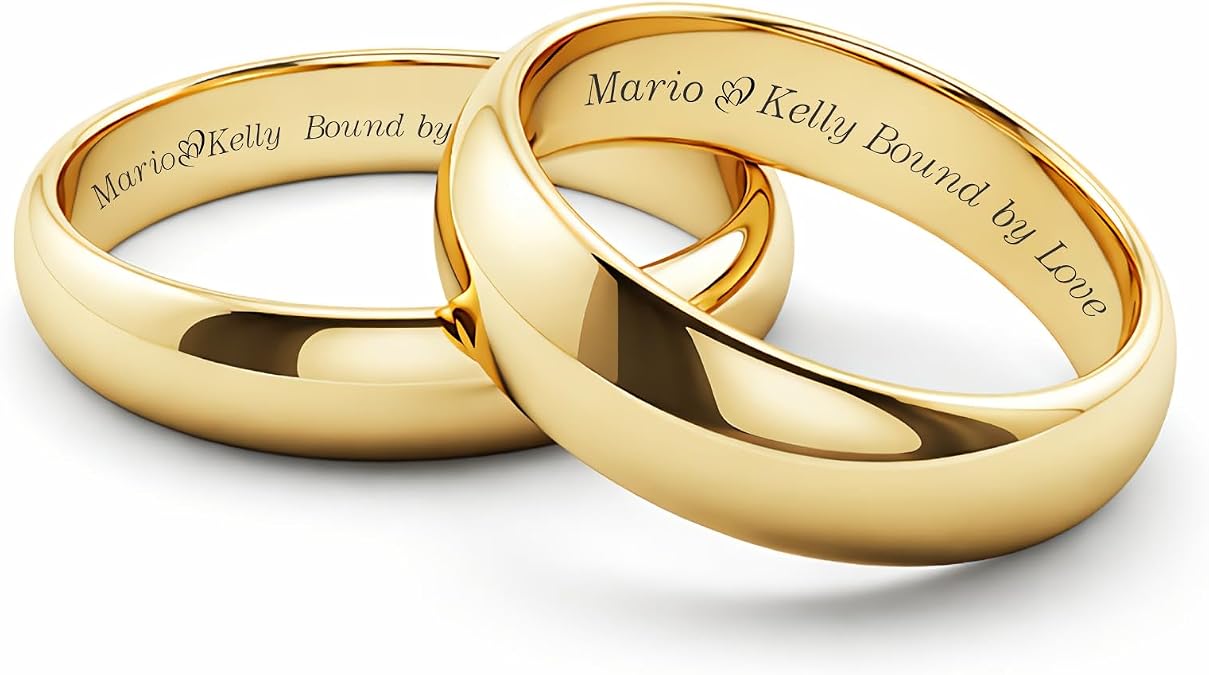 A & L Engraving Personalized Couples Gold Tungsten Ring Set Custom Engraved Free In Any Language - His & Hers Wedding Bands - Ships from USA