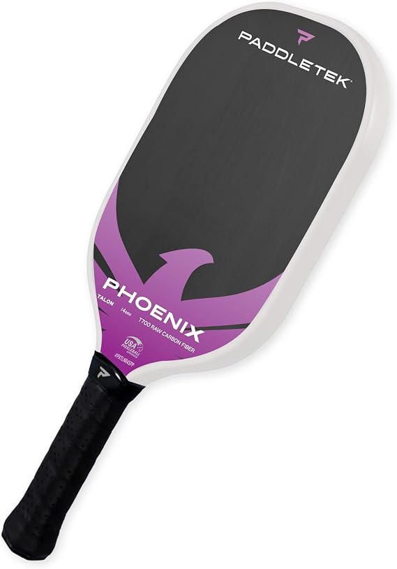 Paddletek Phoenix Talon 14mm Pickleball Paddle Raw Carbon Fiber Face Balanced Control & Spin Polypropylene Honeycomb Core USAPA Approved Pickle Ball Paddle 5.25 Inch Handle