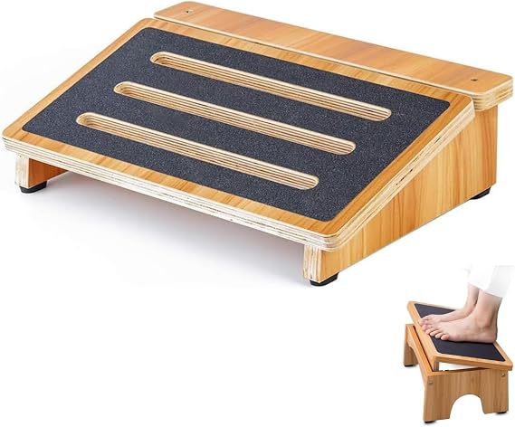 StrongTek Adjustable Footrest Set, 3-Level Incline & 4" Under Desk Foot Stools, Ergonomic Wooden Design Improves Posture, Reduces Fatigue & Enhances Comfort for Office, Home & Gaming