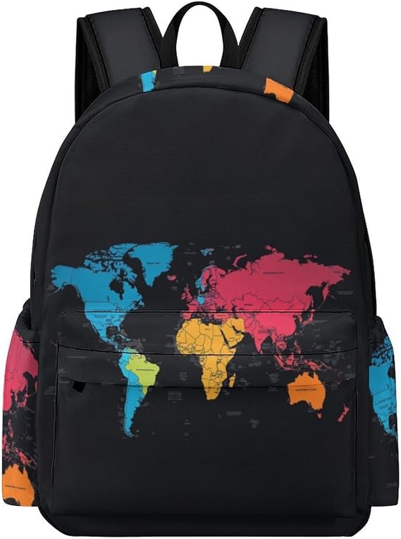 Teens World Map Pattern School Bag Boys Girls 7-12 Years 14 Inch Laptop Backpack, Fashion Style World Map Design Bookbag for Spring Outing Autumn Trip Back to School Gift