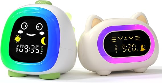 ANALOI Alarm Clock for Kids, Kids Alarm Clock Ok to Wake Cute Night Light for Bedroom, Toddlers Sleep Training, Cat Dinosaur Gift for Boys Girls Children