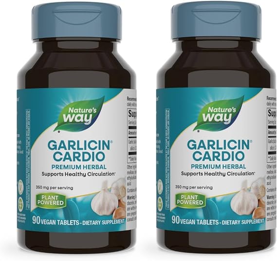 Nature's Way Garlicin Cardio, Premium Herbal, Supports Healthy Circulation*, No Garlic Taste, Vegan, 90 Tablets (Packaging May Vary) - 2 Pack