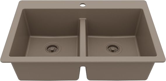 Karran 33 Inch Concrete Quartz Composite Drop-In Double Bowl Kitchen Sink