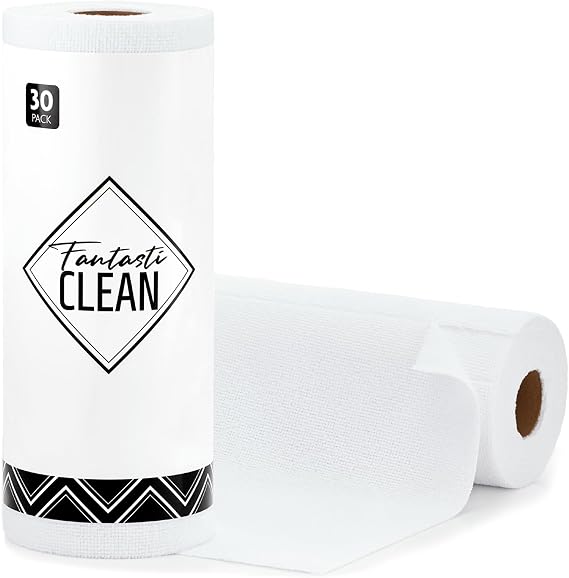 Fantasticlean Microfiber Cleaning Cloth Roll- 30 Sheets, 12" x 12" (White)