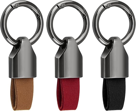 3-Pack Leather Key Fob Holder with Zinc Alloy Spring Buckle, Car Keyrings, Key Chains for BMW, Audi, VW, Tesla & Mercedes, Gifts for Men Women (Red, Black, Brown)