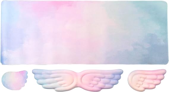 Gaming Desk Mat with Keyboard Wrist Rest Set, 4 in 1 Pink Large Mouse Pad