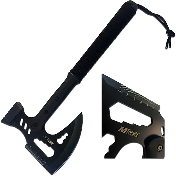MTech USA MT-AXE14 Camping Axe, Black Stainless Steel, Cord-Wrapped Handle, 17.5-Inch Overall