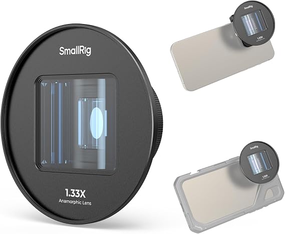 SMALLRIG 1.33X Anamorphic Lens for Mobile Phone, 2.4:1 Wide Screen Deformation Filmmaking Lens with T-Mount, Phone Cinematic Lens for iPhone 15/14 / 13/12, for Samsung S21 / S22 Series - 4590