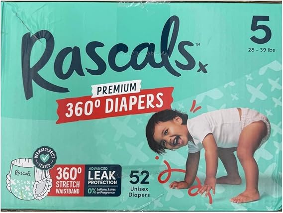 Rascal + Friends Premium 360 Absorbent Pull-On Diapers ~ Size 5~52 Count ~ (1 Pack.)
