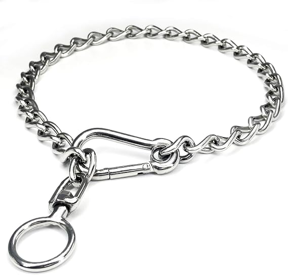Dog Chain Collars 304 Stainless Steel Metal Chew Proof Dog Leash Extension - Anti Winding, Training and Walking. (Large)