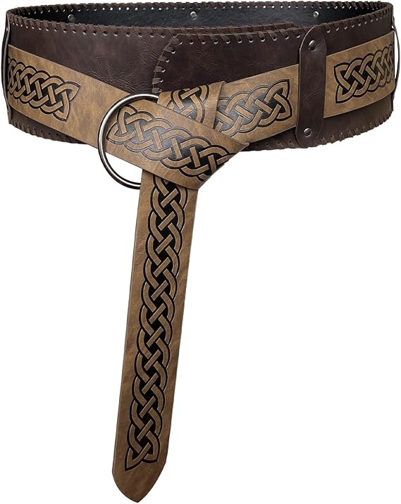HiiFeuer Viking Embossed Wide Belt, Retro Medieval Faux Leather Mercenary Knight Belt, for LARP Ren Faire