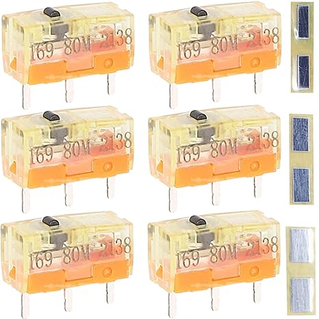 6 pcs Mouse Micro Switch TTC Dustproof Gold Mouse Switch 80 Million Click Button Gold Contactor with Metal Sticker for Razer Mouse for Apple for Mouse for Logitech Mouse
