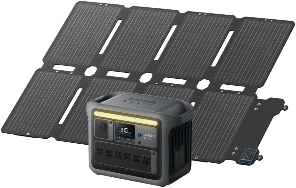 Anker Solix C1000 Portable Power Station Dark Gray & Solix PS100 Compact Portable Solar Panel 1056Wh Portable Power Supply and 100W Compact Solar Panel Set 58-minute Fast Charging Large Capacity