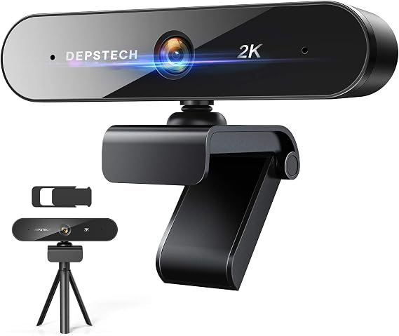 Webcam for PC, DEPSTECH 2K QHD USB Web Camera with Auto Light Correction and Dual Mics, PC Webcam Computer Camera for Laptop Video Conferencing, Teaching, Streaming, and Gaming