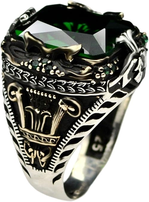Emerald Ring for Men, 925 Sterling Silver