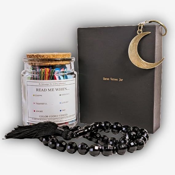 Quran Jar Gift Set 90 Color-Coded Quran Verses + Tasbih Prayer Beads + Keychain | Islamic Gift Box for Ramadan, Eid, Healing & Daily Inspiration