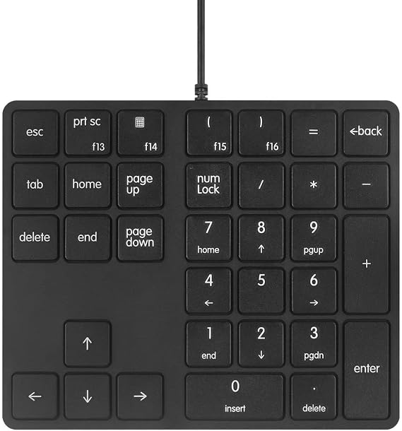 Qisan Numeric Keypad Wired Numpad 34 keys Portable Keypad USB External Mini Slim Keyboard Magicforce For Financial Cashier Securities-Black