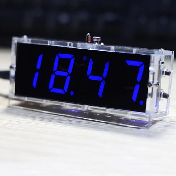 DIY Digital Clock Kit 4 Digit LED Clock Electronic Clock Set Digital Clocks with Automatic Display/Alarm Function/Timer Function (Blue)