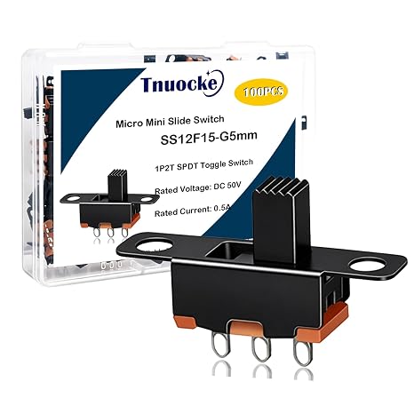 100PCS 5mm High Knob Vertical Micro Mini Slide Switchs,3 Pin 2 Position SPDT Latching Toggle Switches Panel Mount DC 50V 0.5A SS12F15-G5