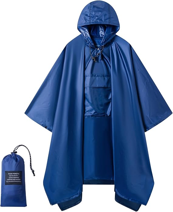 Hooded Rain Poncho for Adults - Waterproof Rain Coat and Lightweight Jacket 3-in-1 Multi-Function with Pockets