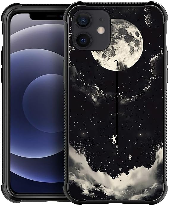 iPhone 12ミニケース、男の子用iPhone 12ミニケース、クライミング ザ・ムーンパターンデザイン 耐衝撃 傷防止ケース Apple iPhone 12 Mini用